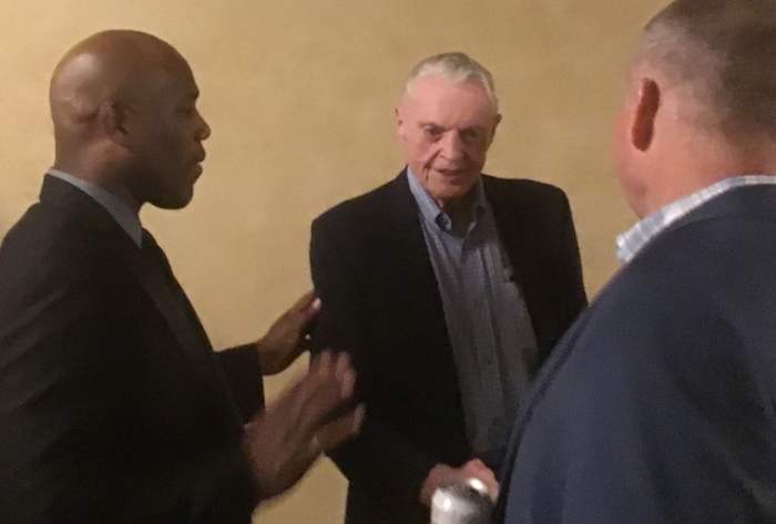 Clester Johnson and coach Tom Osborne
